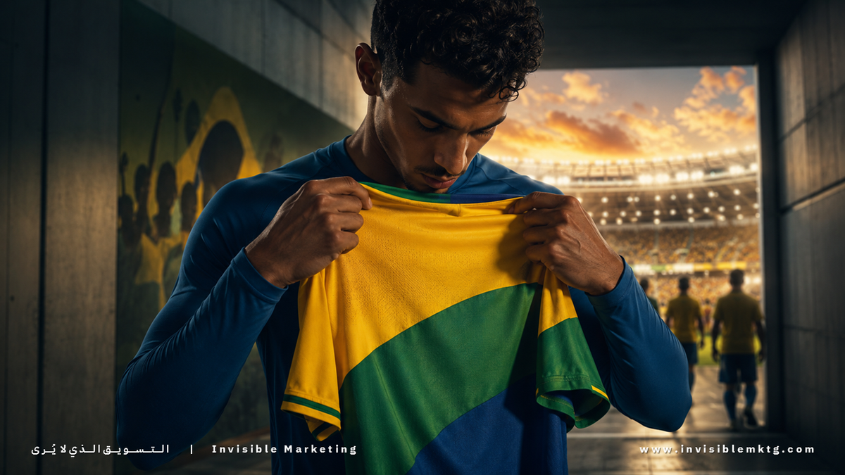 لاعب يحمل قميص المنتخب قبل دخول الملعب في لحظة رمزية هادئة.